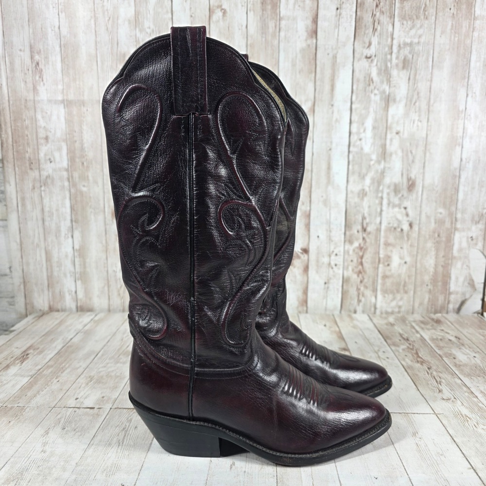 Dan Post Womens Black Cherry Leather Western Cowgirl Boots Pointed Toe 6 M 2112